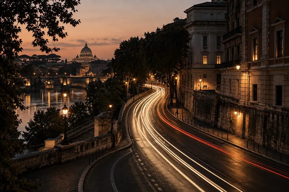 Abstract long-exposure light trails in warm tones
